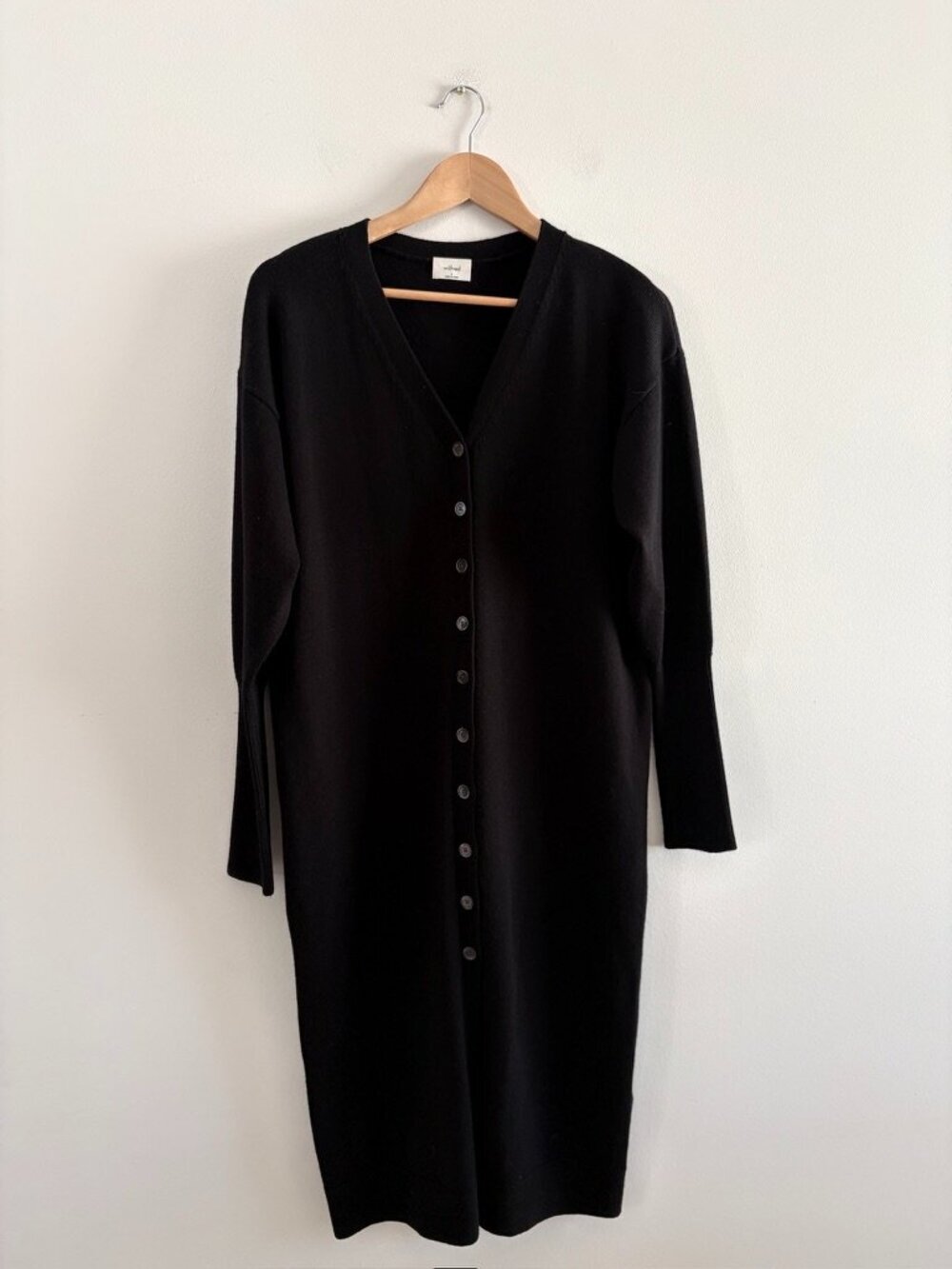 Aritzia Wilfred Utopia Wool Dress Button Cardigan Midi Sweater Black Size Small - Picture 4 of 8